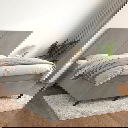 vidaXL Box spring postelja z vzmetnico svetlo siv 140x190 cm žamet Cene