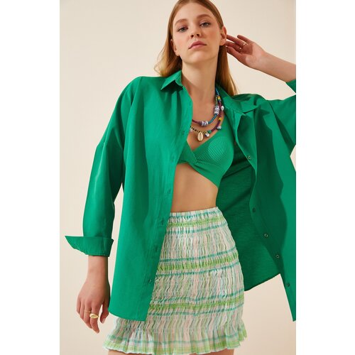  Women&amp;#039;s Dark Green Oversize Long Basic Shirt Slike