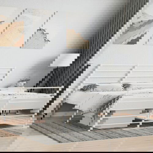 VidaXL Metalni okvir kreveta uzglavlje i podnožje bijeli 120x200 cm Slike
