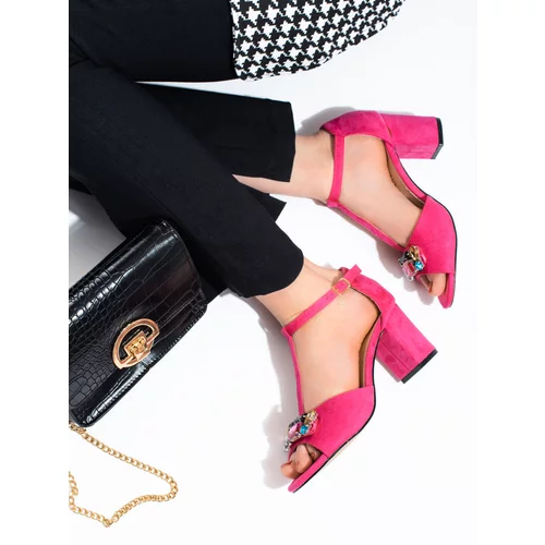 SHELOVET Suede women's post sandals pink