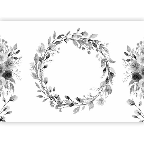  Foto tapeta - Romantic wreath - grey plant motif with leaves with rose pattern 150x105 Slike