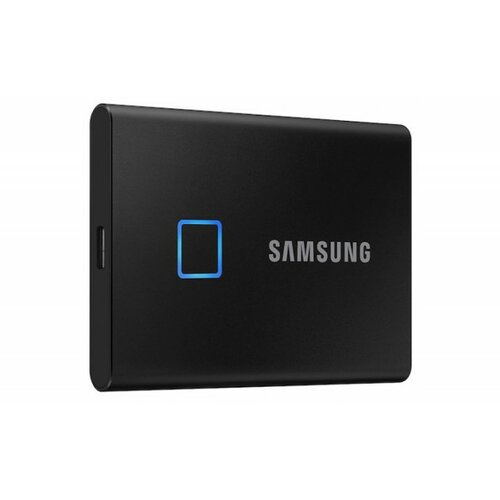 Samsung portable ssd 2TB, T7 touch, usb 3.2 Gen.2 (10Gbps), fingerprint and password security, [sequential read/write : up to 1,050MB/sec /up to 1,000 mb/sec], black Cene