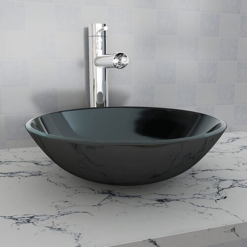 The Living Store Umivalnik iz Kaljenega Stekla 42 cm Črne Barve - Umivalnik, (21750144) Cene