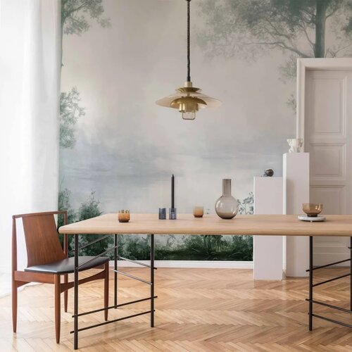  Foto tapeta - Retro Landscape - Grove Trees and Pond in Patinated Shades of Green 450x315 Vodootporna Cene