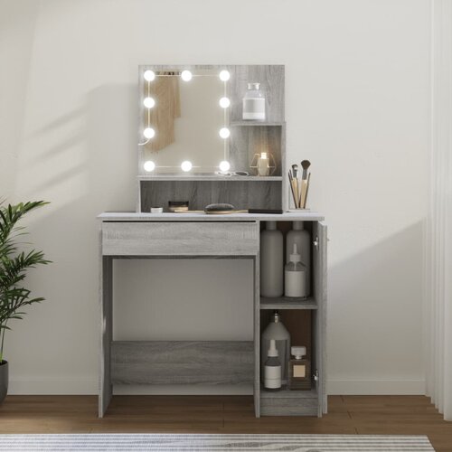 The Living Store Toaletna mizica z LED lučmi siva sonoma 86,5x35x136 cm - Toaletna Mizica, (21671096) Slike