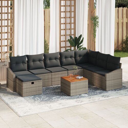 vidaXL 9-delni vrtni sofa set s blazinami svetlo siva poli ratan Cene