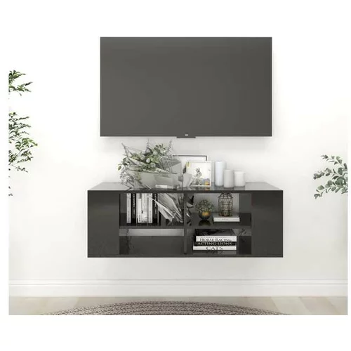  Stenska TV omarica visok sijaj črna 102x35x35 cm iverna plošča
