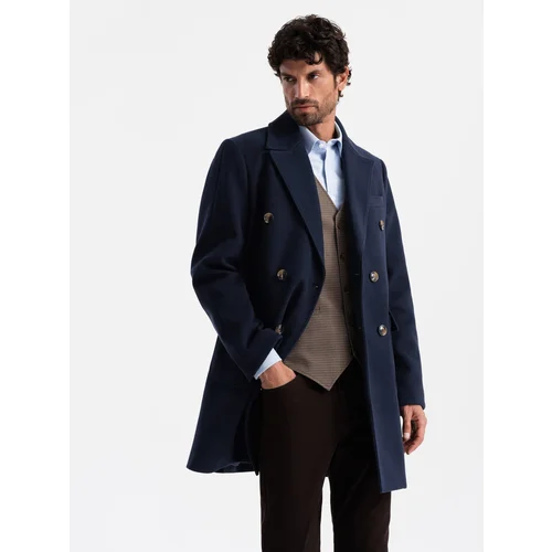 Ombre Men's double-breasted coat with decorative buttons - indigo