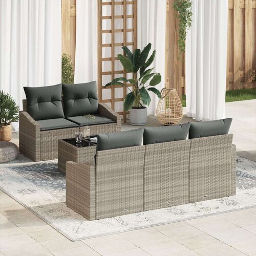  Set od 6 vrtnih sofas s jastučićima svjetlosiva ratan Slike
