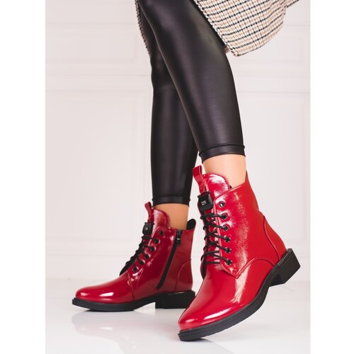 TRENDI ženske čizme lace-up ankle red made of patent leather Slike