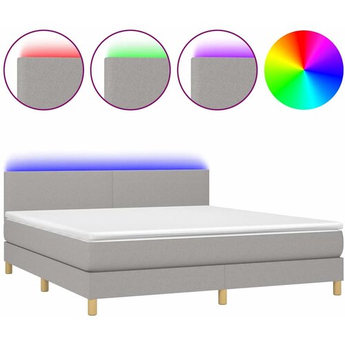  Krevet box spring s madracem LED svjetlosivi 180x200 cm tkanina Slike