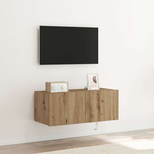 TV omara s LED lučmi artizanalni hrast 80x35x31 cm Slike