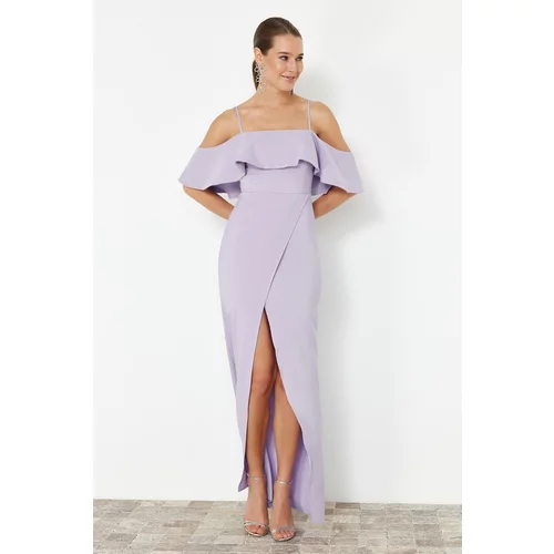 Trendyol Lilac Flounced Woven Long Evening Dress