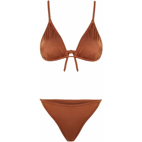Trendyol Brown Triangle 3-Piece Bikini Set Cene