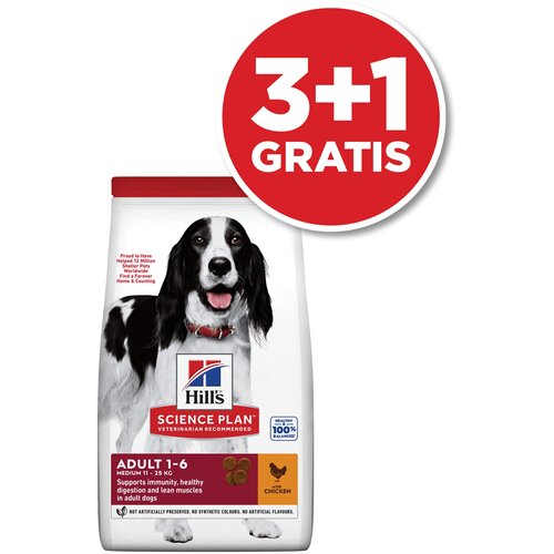 Hills science Plan Dog Adult Medium Piletina 14kg 3+1 GRATIS Slike