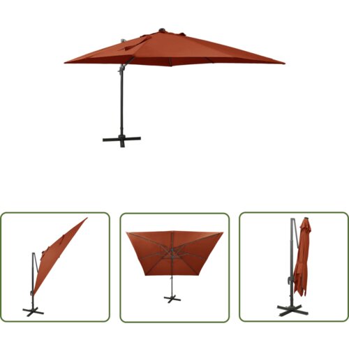  The Living Store Vrtni senčnik z LED lučkami terakota 300 cm - Previsni Senčnik, (21742629) Cene