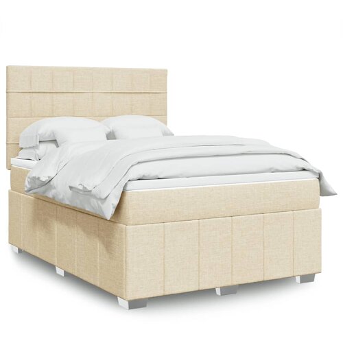 vidaXL Box spring postelja z vzmetnico krem 160x200 cm blago Cene