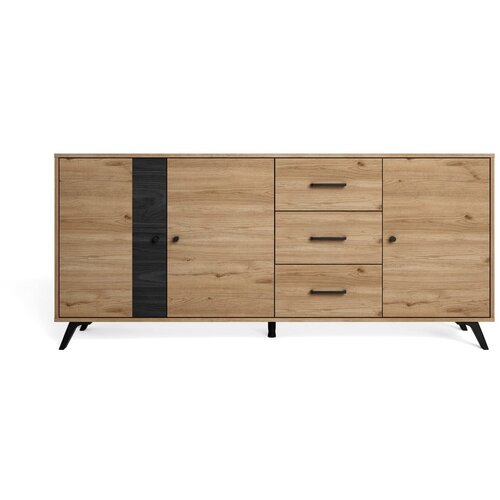 Marckeric Crna/natur niska komoda u dekoru hrasta 181x81 cm Natura - Slike