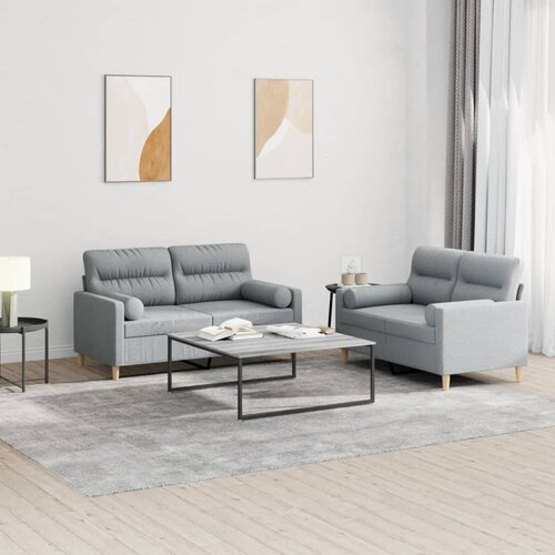 2-dijelni set sofa s jastucima svjetlosivi od tkanine Cene