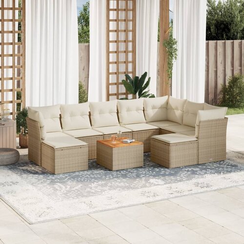 VidaXL 10-dijelni set vrtnih sofa s jastucima bež od poliratana Slike