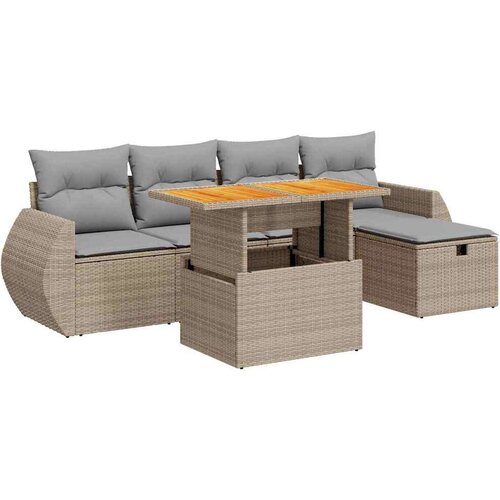 VidaXL 6-dijelni set vrtnih sofa s jastucima bež od poliratana bagrem Slike