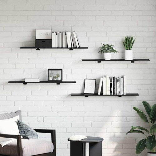 Police za knjige 4 pcs Crna 100 x 20 x 1,5 cm Konstruirano drvo Slike