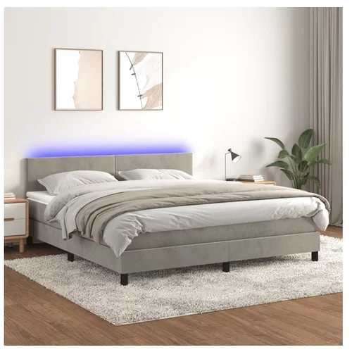  Box spring postelja z vzmetnico LED svetlo siva 180x200cm žamet