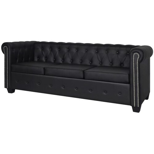 vidaXL Chesterfield kavč trosed umetno usnje črne barve, (20597708) Cene
