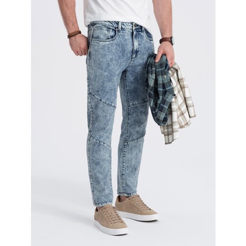 Ombre Spodnie męskie jeansowe z przeszyciem na kolanach - niebieskie Slike