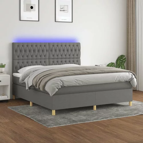  Box spring postelja z vzmetnico LED temno siva 160x200 cm blago, (20789215)