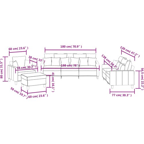  4-dijelni set sofa s jastucima krem od tkanine Slike