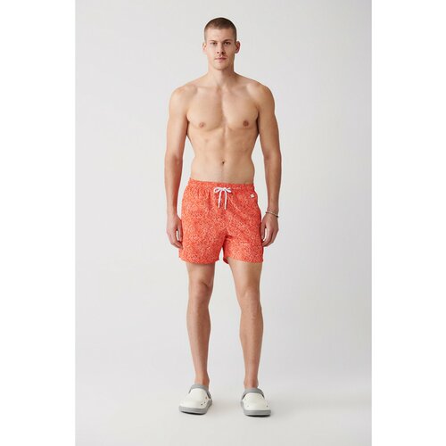 Avva Men's Orange Quick Drying Floral Printed Standard Size Custom Boxed Swimsuit Marine Shorts Slike