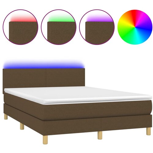 VidaXL Box spring postelja z vzmetnico LED temno rjava 140x200cm blago, (20724513) Slike