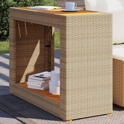 vidaXL Vrtni bočni stolić s drvenom pločom bež 100x40x75 cm poliratan Cijene