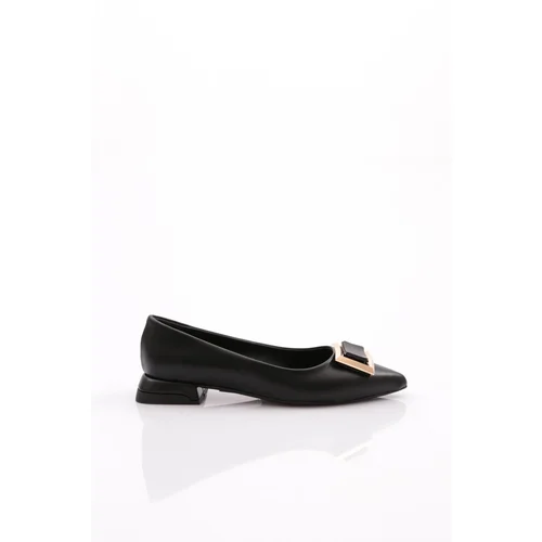 DGN 2802-23y Womens Pointed Toe Flats with Metal Square Buckles.