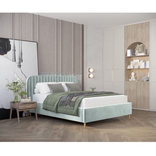 Maison de R&amp;ecirc;ve Mentolno zelena oblazinjena zakonska postelja s prostorom za shranjevanje z letvenim dnom 180x200 cm Noto &amp;ndash; Slike