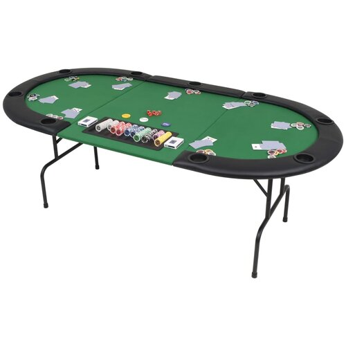 vidaXL Zložljiva 3-delna poker miza za 9 igralcev ovalna zelena Cene