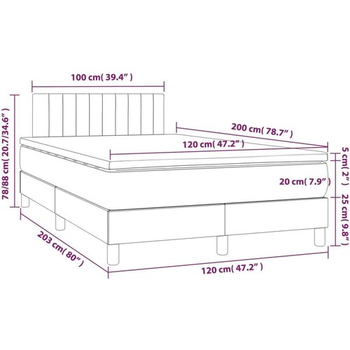  Krevet box spring s madracem LED smeđesivi 120 x 200 cm tkanina Slike