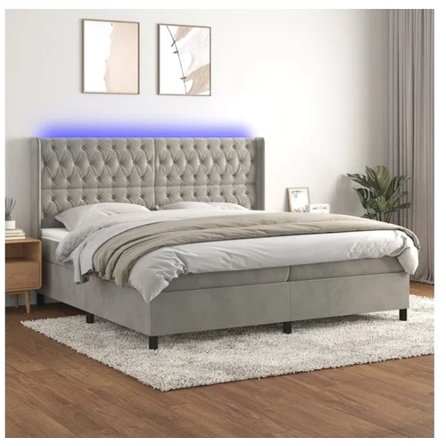  Box spring postelja z vzmetnico LED svetlo siva 200x200cm žamet