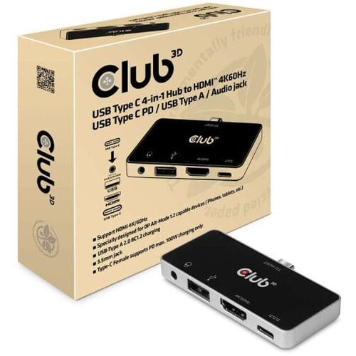 Club 3D B.V. Mini docking station Club 3D USB TYPE C 3.1 GEN 1 TO HDMI 2.0B + 1 USB 2.0 TYPE A + USB C CHARGE UP TO 100W + 1 COMBO AUDIO JACK FEMALE CSV-1591 Cijene