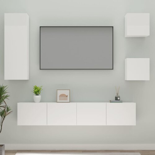  5-dijelni set TV ormarića sjajni bijeli konstruirano drvo Slike