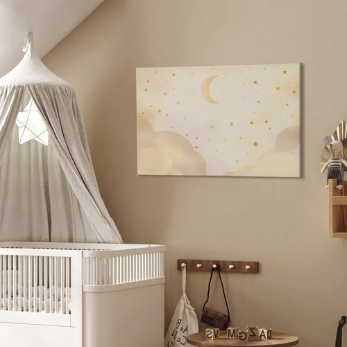  Slika - Bright Night - Moon Accompanied by Many Stars on a Light Background 120x80 Premium Print Slike