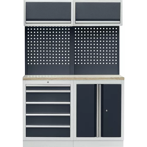  Sistem delavniških omar s spodnjo omarico s krilnimi vrati in predali, ŠxG 1360 x 460 mm, svetlo siva / antracitno siva