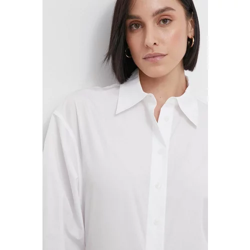 Calvin Klein Pamučna košulja za žene, boja: bijela, slim, s klasičnim ovratnikom