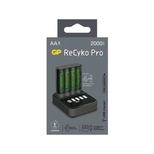 Gp Pro polnilnik, P461 + 4xAA ReCyko NiMH 2700mAh +, USB (B54467D)