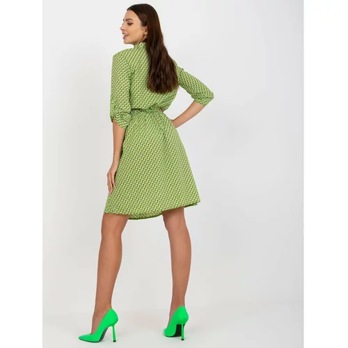 Fashion Hunters Green patterned casual dress with 3/4 sleeves
