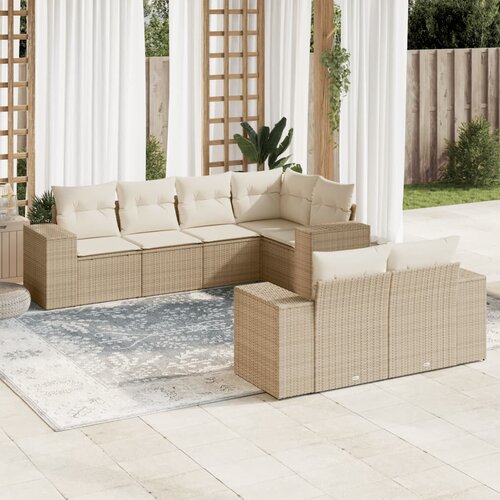 VidaXL 7-dijelni set vrtnih sofa od poliratana s jastucima bež Slike