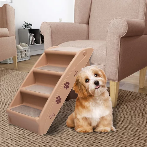 vidaXL Zložljive stopnice za pse rjave 62x40x49,5 cm