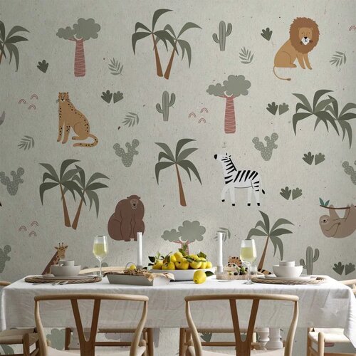  Foto tapeta - African Composition - Animals for the Children\'s Room on a Paper Background 100x70 Vodootporna Cene