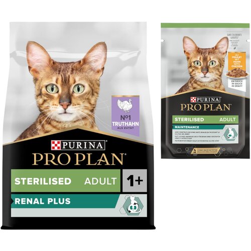 Pro Plan suha mačja hrana + 6 x 85 g mokre hrane gratis! - Sterilised Adult Renal Plus s puranom (3 kg) + Pi&scaron;čanec (6 x 85 g) Cijene